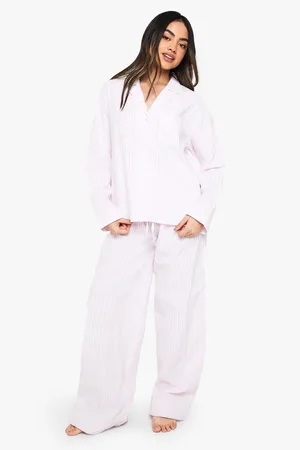 Boohoo Womens Seersucker Stripe Long Sleeve Shirt & Trousers Pyjama Set - - 6