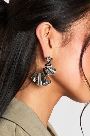 Boohoo Womens Abstract Folded Metal Hoop Earrings - - One Size