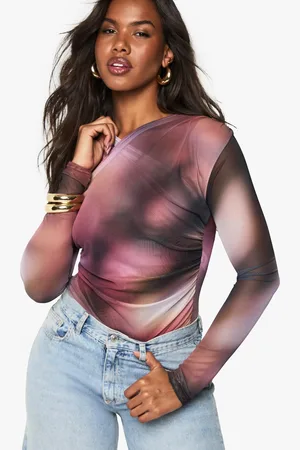 Boohoo Womens Printed Mesh Cross Over Bodysuit - - 12