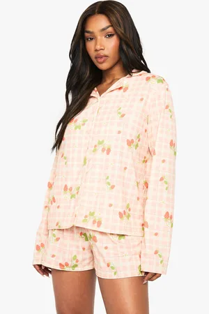 Boohoo Womens Strawberry Print Long Sleeve Shirt & Shorts Pyjama Set - - 6