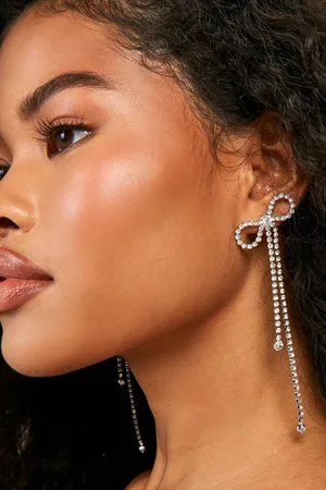 Boohoo Womens Embellished Bow Detail Drop Earrings - - One Size