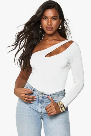 Boohoo Womens Double Layer Slinky Cut Out One Shoulder Bodysuit - - 6