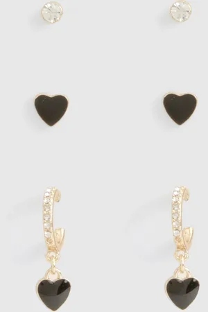 Boohoo Womens Enamel Heart 3 Pack Earrings - - One Size
