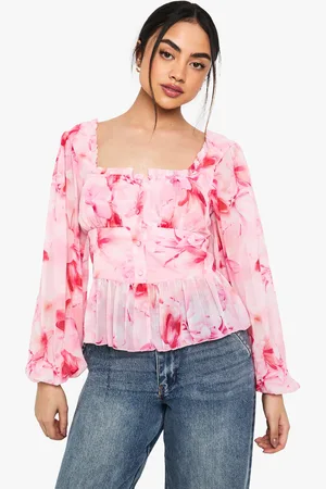 Boohoo Womens Floral Print Ruffle Hem Woven Corset - - 6