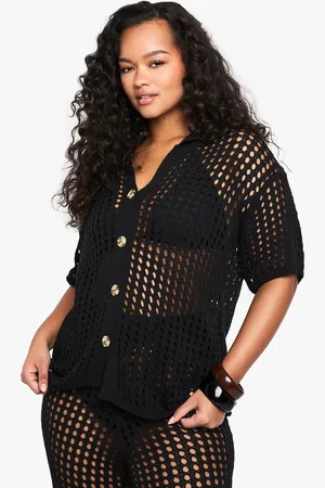 Boohoo Womens Plus Beach Knit Button Down Shirt - - 16