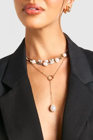 Boohoo Womens Layered Pearl Statement Necklace - - One Size