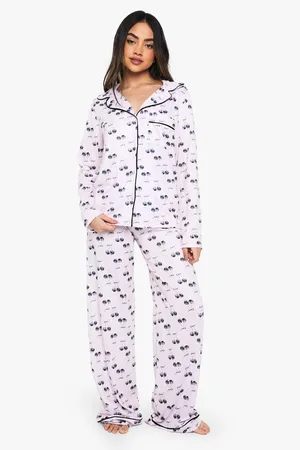Boohoo Womens Cherry Print Piping Detail Long Sleeved Shirt & Trousers Pyjama Set - - 6