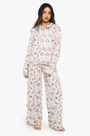 Boohoo Womens Western Print Long Sleeve Shirt & Trousers Pyjama Set - - 10