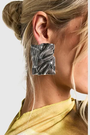 Boohoo Womens Rectangle Hammered Metal Stud Earrings - - One Size