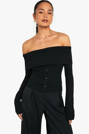 Boohoo Womens Popper Detail Off The Shoulder Long Sleeve Top - - 6