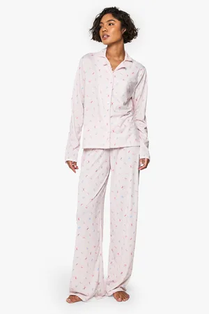 Boohoo Womens Tall Bow Print Long Sleeve Shirt & Trousers Pyjama Set - - 8