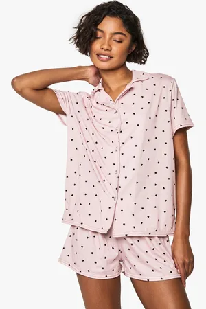 Boohoo Womens Tall Heart Print Short Sleeve Shirt & Shorts Pyjama Set - - 6