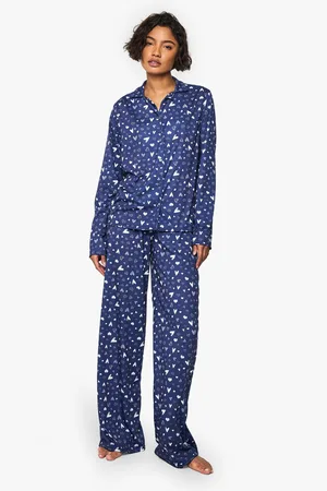 Boohoo Womens Tall Heart Print Long Sleeve Shirt & Trousers Pyjama Set - - 8