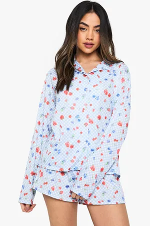 Boohoo Womens Berry Print Long Sleeve Shirt & Shorts Pyjama Set - - 10