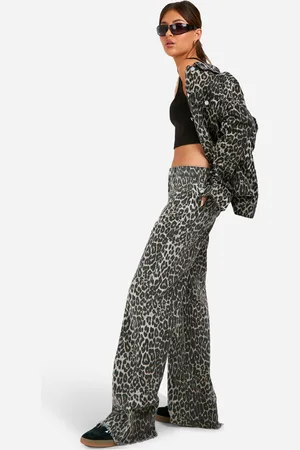 Boohoo Womens Leopard Straight Leg Jeans - - 16