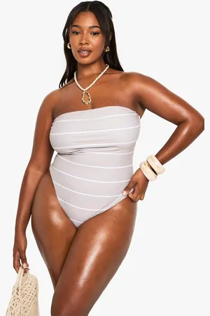 Boohoo Womens Plus Swimwear Essentials Stripe Bandeau Swimsuit - - 16