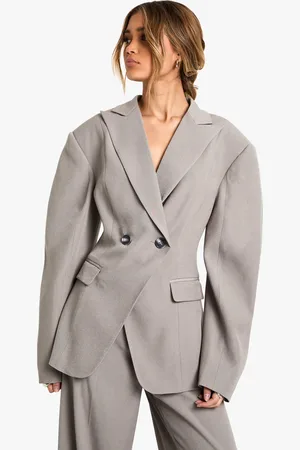 Boohoo Womens Woven Tailored Barrel Sleeve Wrap Blazer - - 14