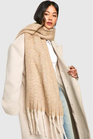 Boohoo Womens Oversized Herringbone Fringe Scarf - - One Size