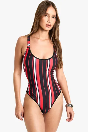 Boohoo Womens Sports Stripe Contrast Binding Swimsuit - - 8