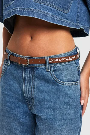Boohoo Womens Flower Embroidered Skinny Belt - - S/M