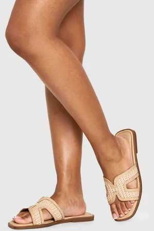 Boohoo Womens Wide Fit Raffia Cut Out Sliders - - 3