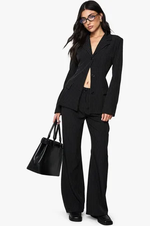 Boohoo Womens Pinstripe Slim Flare Tailored Trouser - - 6