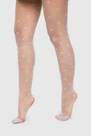 Boohoo Womens Mini Bow Print Tights - - One Size