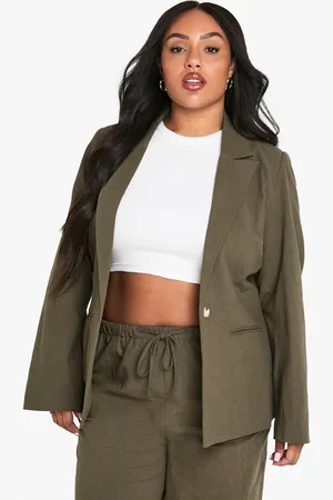 Boohoo Womens Plus Textured Linen Look Single Breasted Blazer - - 16
