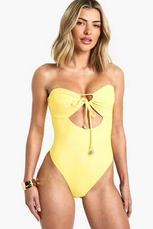 Boohoo Womens Sunshine Trim Cutout Bandeau Swimsuit - - 6