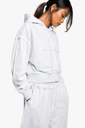 Boohoo Womens Reverse Loopback Boxy Crop Zip Through Hoodie - - S