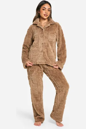 Boohoo Womens Bear Embossed Button Up Fleece Pj Set - - 6