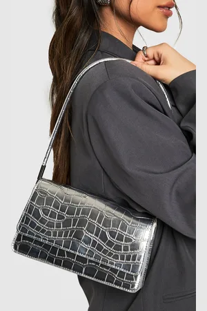 Boohoo Womens Silver Patent Croc Shoulder Bag - - One Size