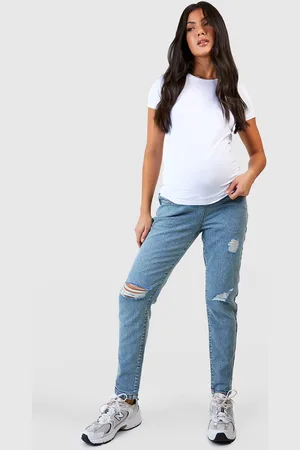 Boohoo Womens Maternity Over Bump Ripped Mom Jeans - - 16