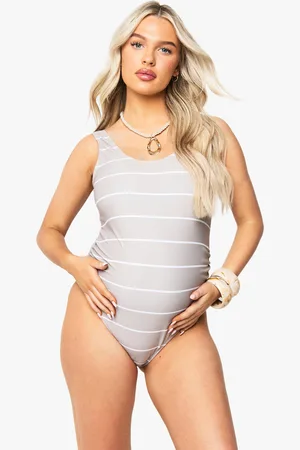 Boohoo Womens Maternity Stripe Ruched Bump Support Swimsuit - - 8