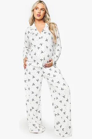 Boohoo Womens Maternity Bow Print Shirt & Trouser Pj Set - - 8