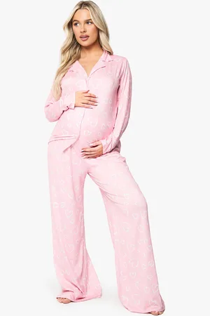 Boohoo Womens Maternity Heart Print Shirt & Trouser Pj Set - - 8
