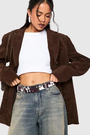 Boohoo Womens Cow Print Belt - - S/M