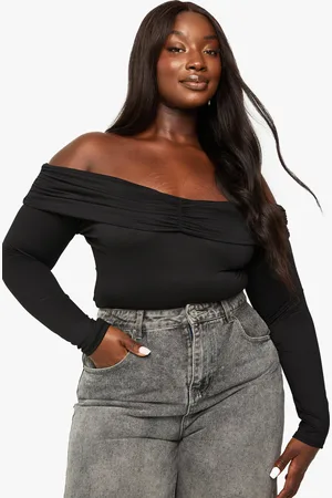 Boohoo Womens Plus Supersoft Rouched Bardot Bodysuit - - 16