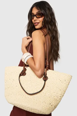 Boohoo Womens Pu Straps Raffia Shopper Tote Bag - - One Size
