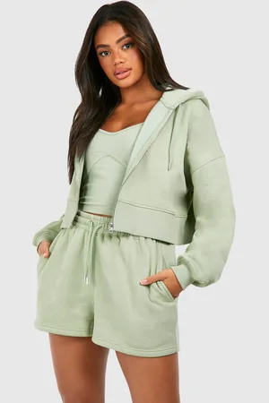Boohoo Womens Seam Detail 3 Piece Crop Zip Through Short Tracksuit - - S