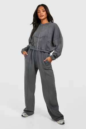 Boohoo Womens Acid Wash Seam Detail Crop Zip Through Bomber Tracksuit - - Xs