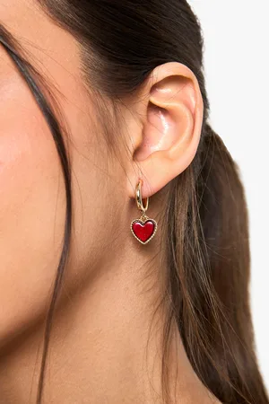 Boohoo Womens Enamel Heart Hoop Earrings - One Size