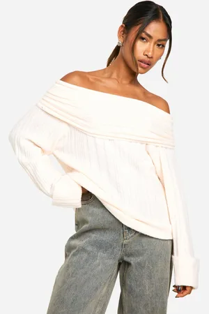 Boohoo Womens Rib Neckline Bardot Longline Jumper - - L