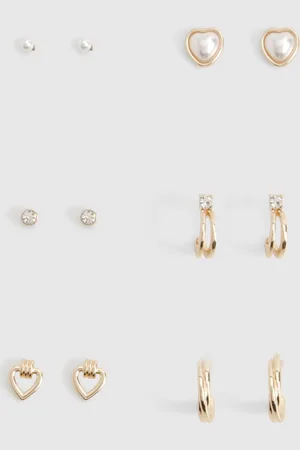 Boohoo Womens Heart Stud Earring 6 Pack - - One Size