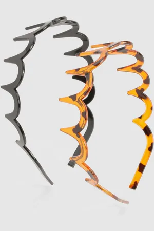 Boohoo Womens 2 Pack Zig Zag Tortoise Shell & Plain Headband - - One Size