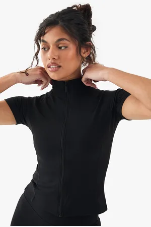 Boohoo Womens Dsgn Studio Super Soft Peached Sculpt Zip Through Short Sleeve Top - - S