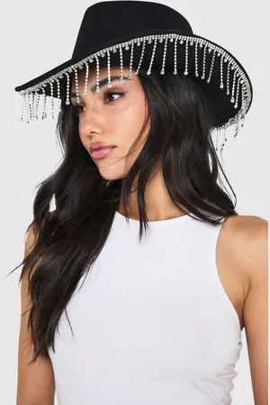 Boohoo Womens Diamante Tassel Trim Cowboy Hat - One Size