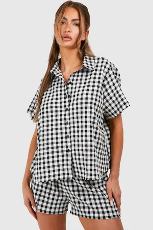 Boohoo Womens Gingham Short Sleeve Shirt & Shorts Pyjama Set - - 6