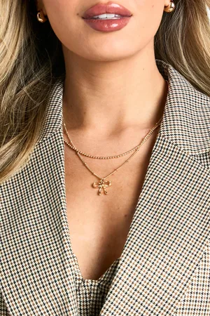 Boohoo Womens Delicate Bow Layered Necklace - - One Size