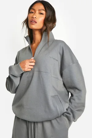 Boohoo Womens Dsgn Studio Embroidered Half Zip Oversized Sweatshirt - - S